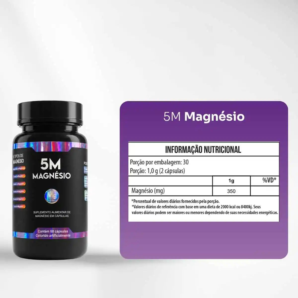 5M - Magnésio - 60 Cápsulas - O primeiro e original 5M