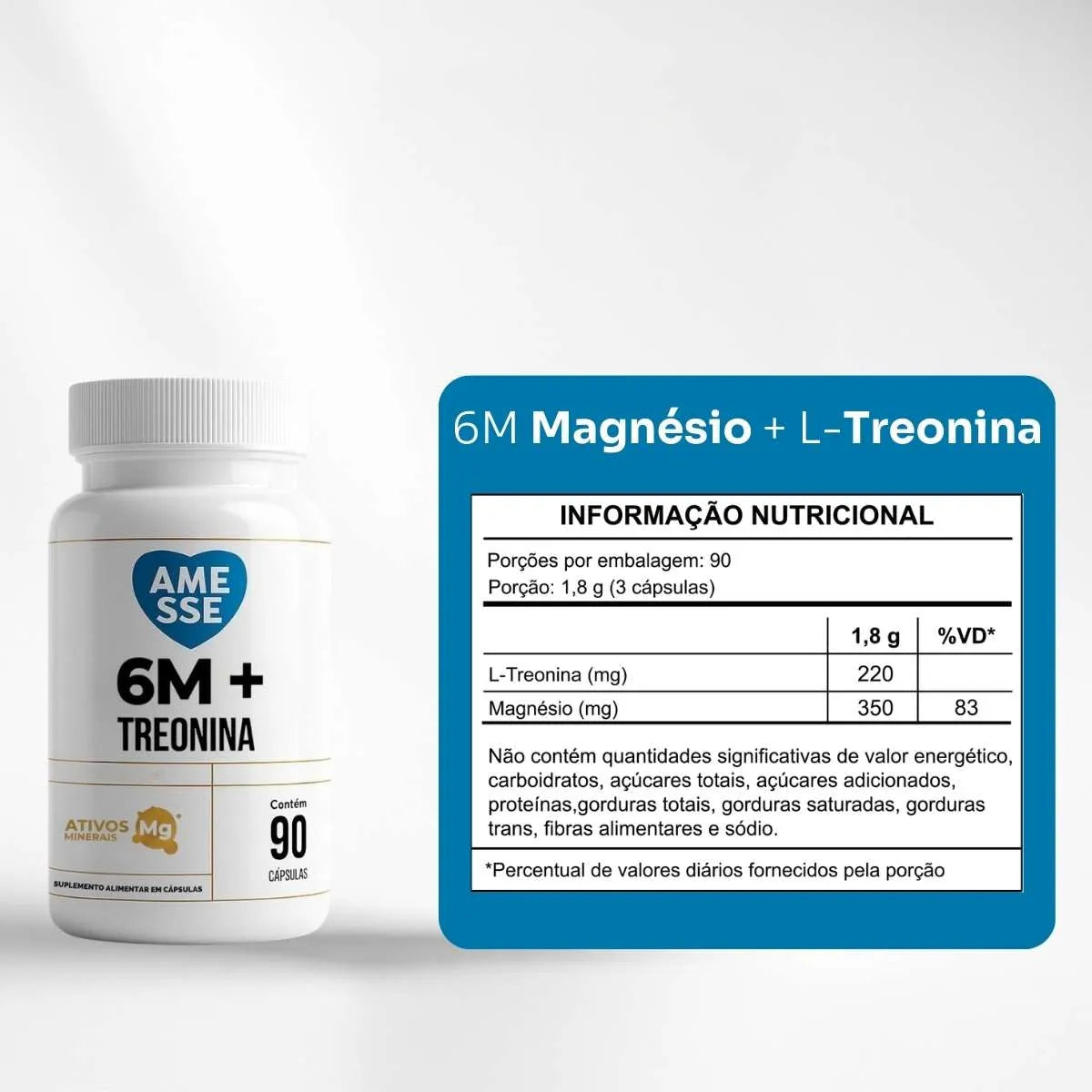 6 MAGNESIOS + TREONINA Amesse 90 Capsulas - 6M