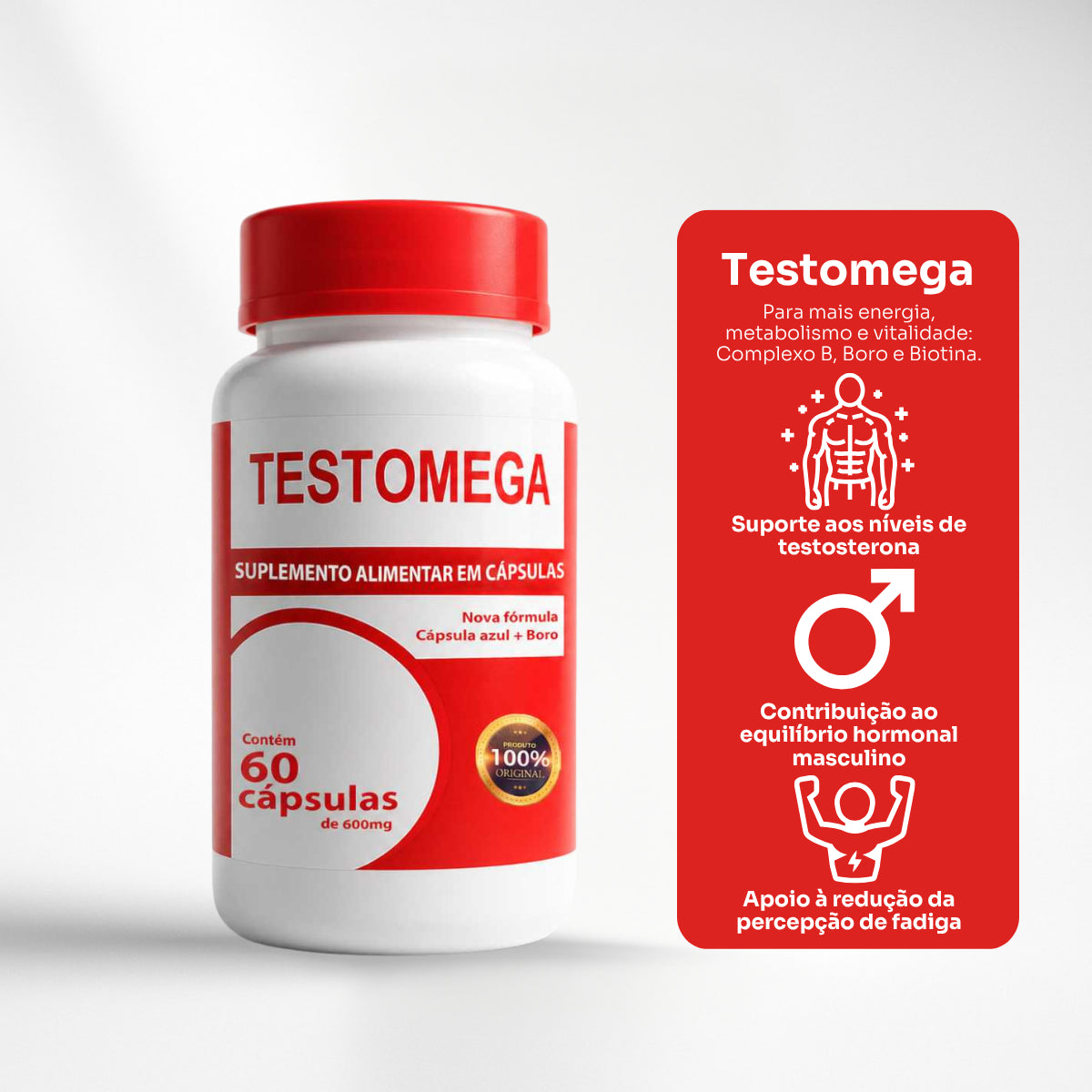 Testomega - Suplemento de Complexo B, Boro e Biotina - 600 mg - 60 Cápsulas
